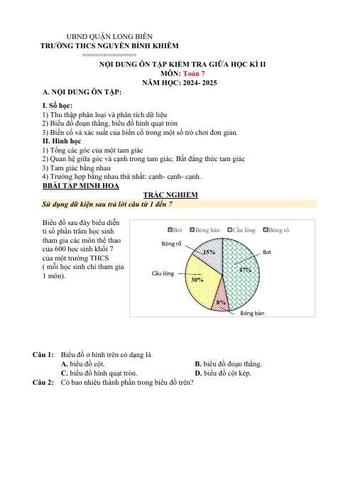 Đề cương giữa kỳ 2 Toán 7 năm 2024 – 2025 trường THCS Nguyễn Bỉnh Khiêm – Hà Nội (bản Word)